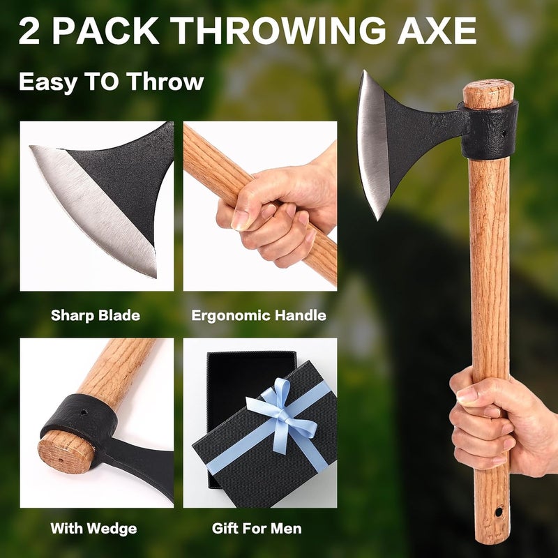 LUIOUS 16" Throwing Tomahawks, 2 Pack Axes with High Carbon Steel & Wooden Handle, Ideal for Axe Throwing Game, Recreation & Competition, Gift for Men - Image 4